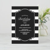 Schwarz-Weiß-Streifen Geburtstagsessen Einladung (Stehend Vorderseite)