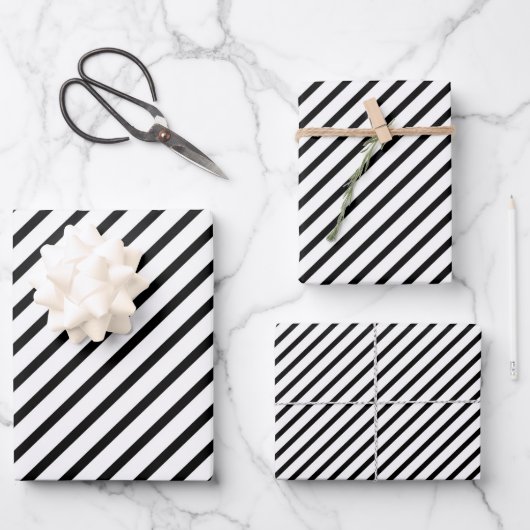 Schwarz-Weiß-Streifen Geschenkpapier Set (Vorderseite)