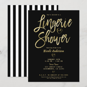 Schwarz Weiß Streifen Glamour Gold Wäsche Dusche Einladung