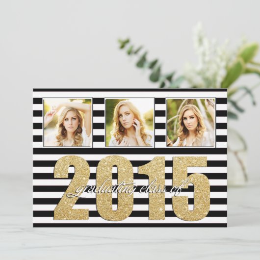 Schwarz-Weiß-Streifen, Glitzer-Gold-Abschluss Ankündigung (Stehend Vorderseite)