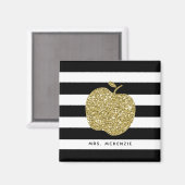 Schwarz-Weiß-Streifen Gold Apple Lehrer Magnet (Vorderseite/Rückseite)