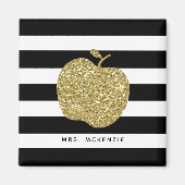 Schwarz-Weiß-Streifen Gold Apple Lehrer Magnet (Vorne)