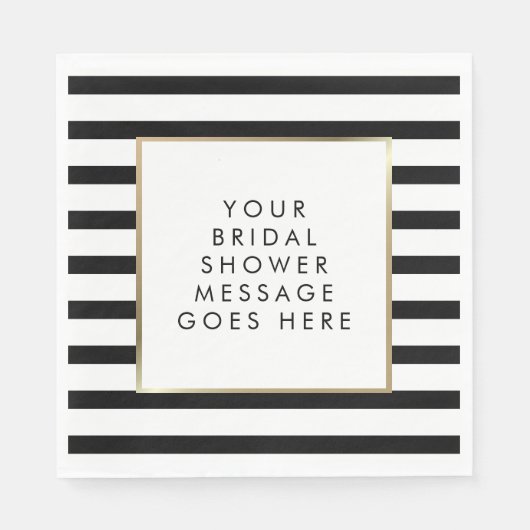 Schwarz-Weiß-Streifen-Gold-Brautparty Serviette (Vorderseite)