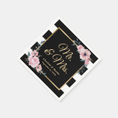 Schwarz-Weiß Streifen Gold Rosa Blumenzehen Serviette (Ecke)