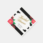 Schwarz-Weiß-Streifen, Gold | Rosa Brautparty Serviette (Ecke)