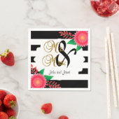 Schwarz-Weiß-Streifen, Gold | Rosa Hochzeit Serviette (Beispiel)