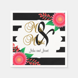 Schwarz-Weiß-Streifen, Gold | Rosa Hochzeit Serviette