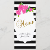 Schwarz-Weiß-Streifen, Gold | Rosa Menü Menükarte (Rückseite)