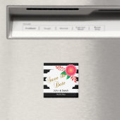 Schwarz-Weiß-Streifen, Gold | Save the Date rosa Magnet (In Situ (Geschirrspüler))