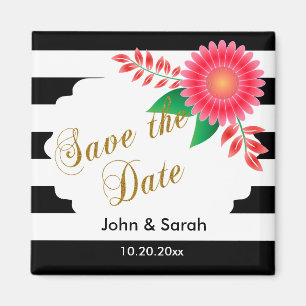 Schwarz-Weiß-Streifen, Gold   Save the Date rosa Magnet