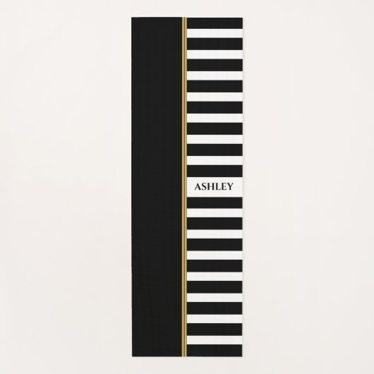 Schwarz-Weiß Streifen Gold Strip Yoga Mat Yogamatte (Vorderseite)