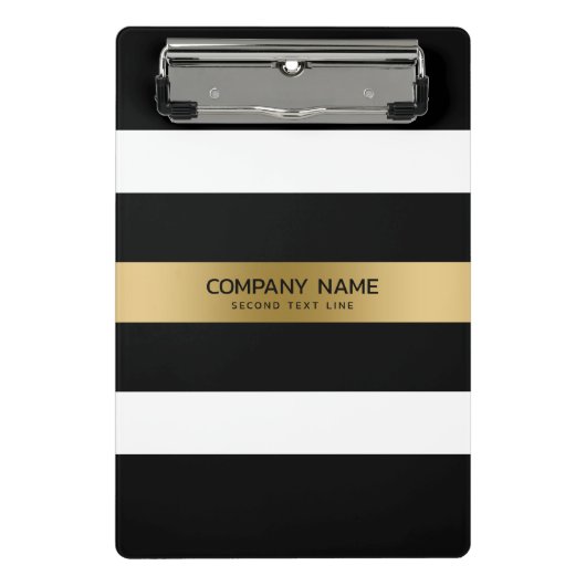 Schwarz-Weiß-Streifen Goldakzent Mini Klemmbrett (Vorderseite)