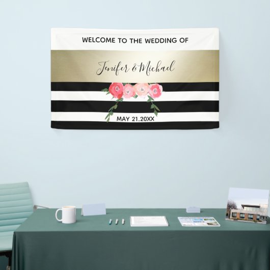 Schwarz/Weiß Streifen goldene Aquarellfarben Roman Banner (Messeveranstaltung)