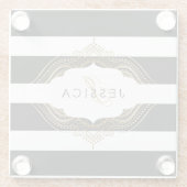 Schwarz-Weiß Streifen, goldene Rahmen Glasuntersetzer (Rückseite)