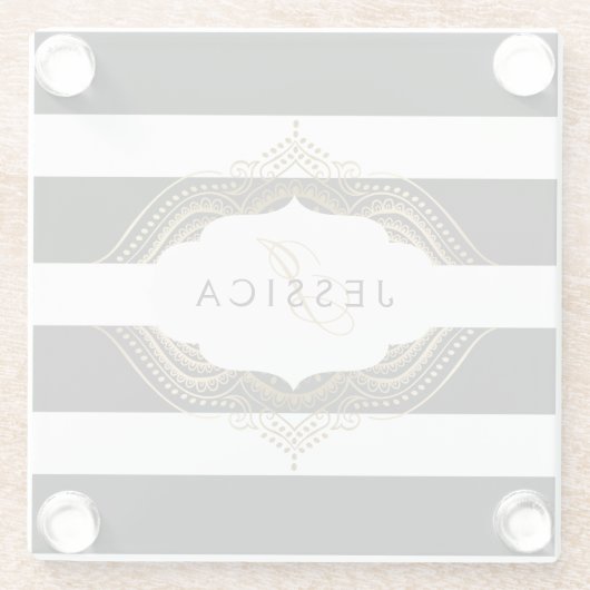 Schwarz-Weiß Streifen, goldene Rahmen Glasuntersetzer (Rückseite)