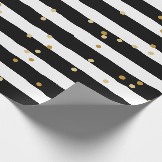 Schwarz-Weiß-Streifen, goldenes Punktmuster Geschenkpapier (Ecke)