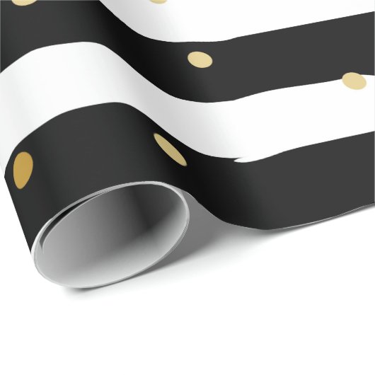 Schwarz-Weiß-Streifen, goldenes Punktmuster Geschenkpapier (Rolleneckpunkt)