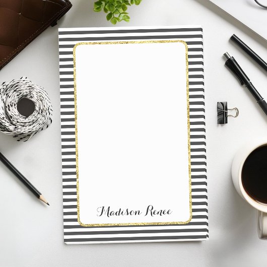 Schwarz-Weiß Streifen, Goldfolie Post-it Klebezettel