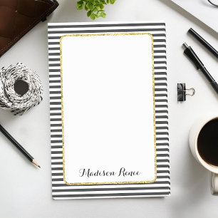 Schwarz-Weiß-Streifen Goldfolie Rahmen Monogramm Post-it Klebezettel