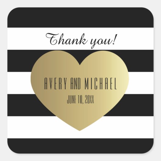 Schwarz-Weiß-Streifen - Goldröhreneffekt Quadratischer Aufkleber (Vorderseite)