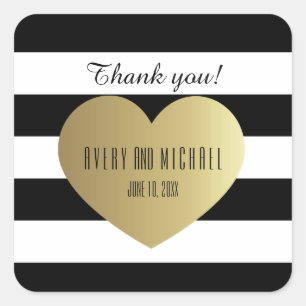 Schwarz-Weiß-Streifen - Goldröhreneffekt Quadratischer Aufkleber