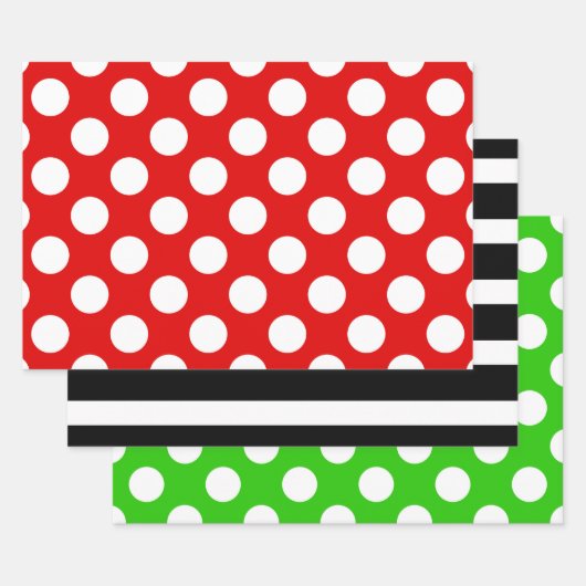 Schwarz-Weiß-Streifen Grüner Polka-Dot Geschenkpapier Set (Set)
