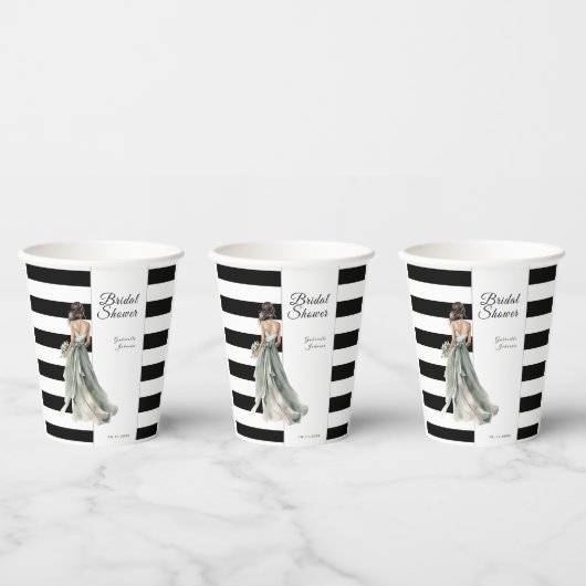 Schwarz-Weiß Streifen grünes Brautparty Pappbecher (Multi)