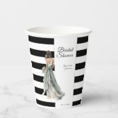 Schwarz-Weiß Streifen grünes Brautparty Pappbecher (Vorderseite)
