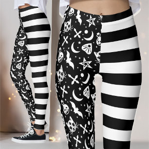 Schwarz-Weiß-Streifen Halloween Gothic Leggings