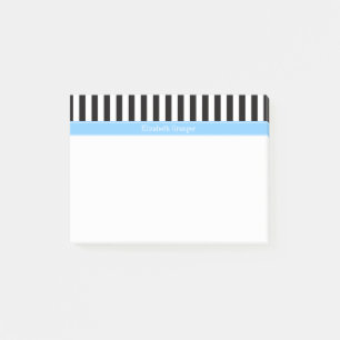 Schwarz Weiß Streifen Himmelblau Name Monogramm Post-it Klebezettel