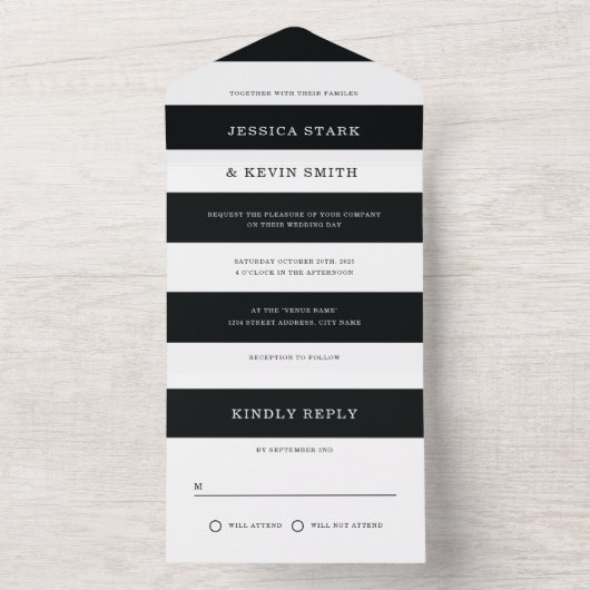 Schwarz-Weiß-Streifen Hochzeit All In One Einladung (Innen Boden)