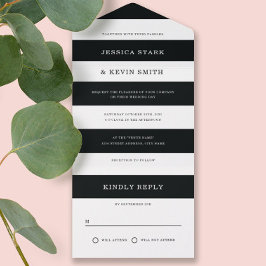 Schwarz-Weiß-Streifen Hochzeit All In One Einladung