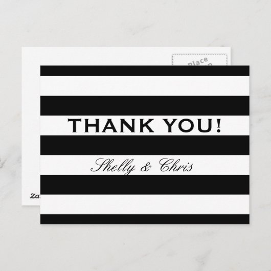 Schwarz-Weiß Streifen Hochzeit danke Postkarten (Vorne/Hinten)