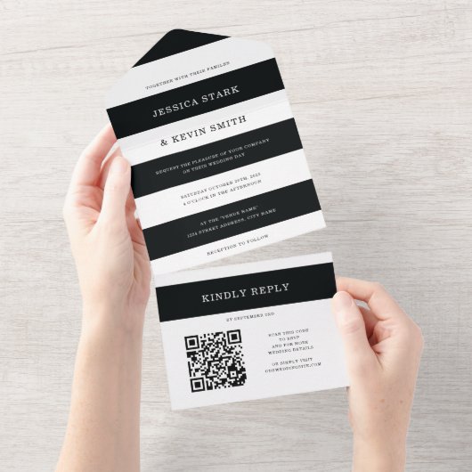 Schwarz-Weiß-Streifen in einem Stück All In One Einladung (Abreißen)