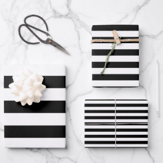 Schwarz-Weiß-Streifen in verschiedenen Größen Geschenkpapier Set