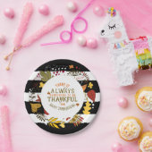 Schwarz/Weiß Streifen Kleider und immer dankbar Pappteller (Party)