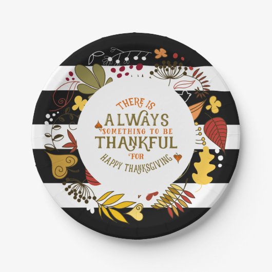 Schwarz/Weiß Streifen Kleider und immer dankbar Pappteller (Vorderseite)