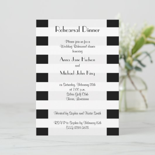 Schwarz-Weiß Streifen, Linien, Probe Abendessen Einladung (Stehend Vorderseite)