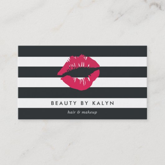 Schwarz-Weiß-Streifen-Lippenprint Visitenkarte (Vorderseite)