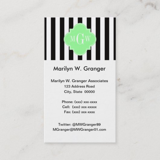 Schwarz-Weiß-Streifen Minze grüne Quatrefolie 3 Mo Visitenkarte (Vorderseite)
