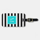 Schwarz-Weiß-Streifen mit Aqua-Monogramm Gepäckanhänger (Vorderseite horizontal)
