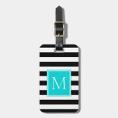Schwarz-Weiß-Streifen mit Aqua-Monogramm Gepäckanhänger (Vorderseite vertikal)