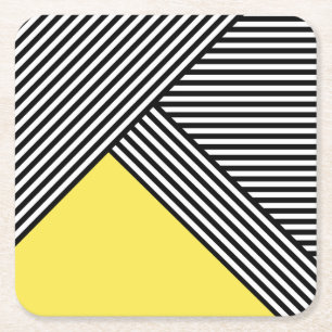 Schwarz-Weiß-Streifen mit gelbem Dreieck Rechteckiger Pappuntersetzer