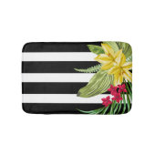 Schwarz-Weiß-Streifen mit gelben Blumen Badematte (Vorderseite)