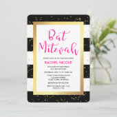 Schwarz-Weiß-Streifen mit Gold-Bat Mitzvah Einladung (Stehend Vorderseite)