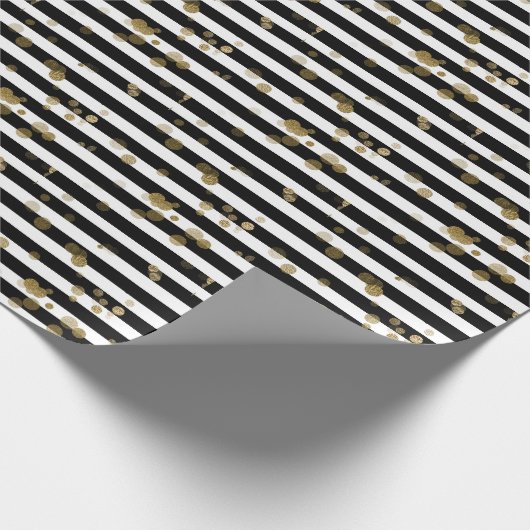 Schwarz-Weiß-Streifen mit goldenem Schleifpapier Geschenkpapier (Ecke)