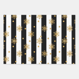 Schwarz-Weiß-Streifen mit Goldfarben Geschenkpapier Set