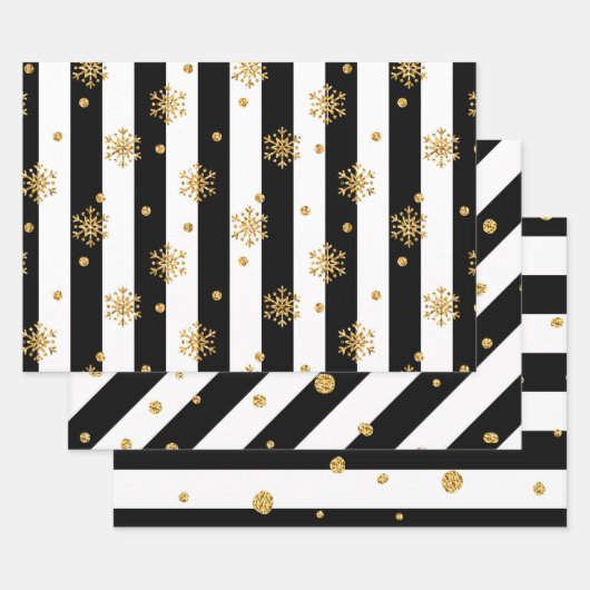 Schwarz-Weiß-Streifen mit Goldfarben Geschenkpapier Set (Set)