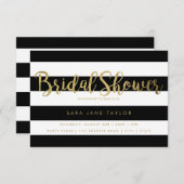 Schwarz-Weiß Streifen mit goldfarbenem Brautparty Einladung (Vorne/Hinten)