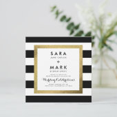 Schwarz-Weiß Streifen mit Goldfolie Einladung (Stehend Vorderseite)
